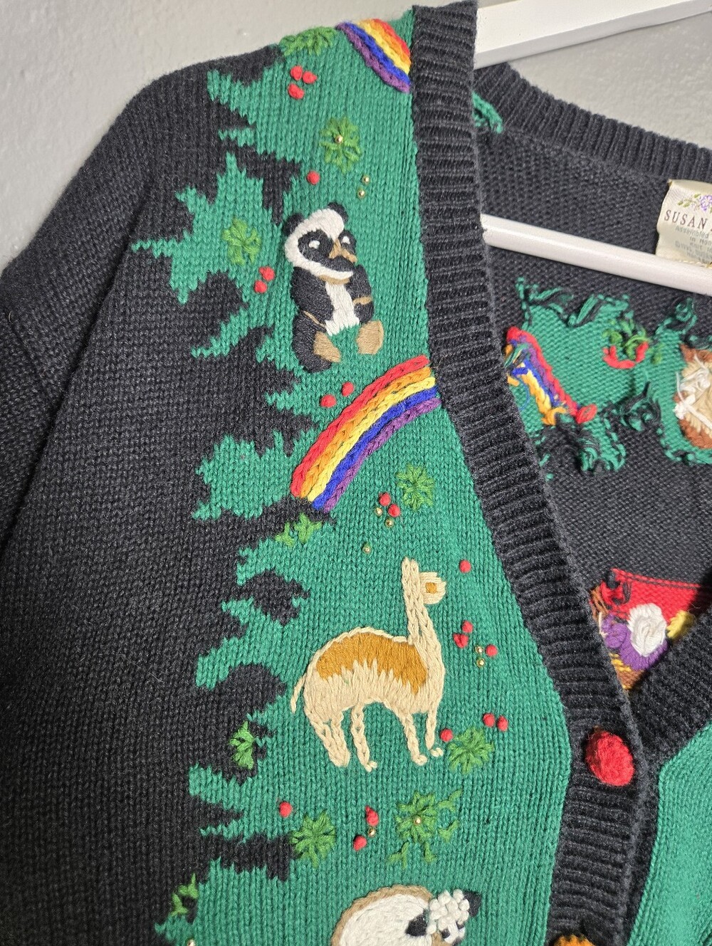 Susan Bristol Vintage Noahs Ark Cardigan Sweater Size Medium - Picture 5 of 16
